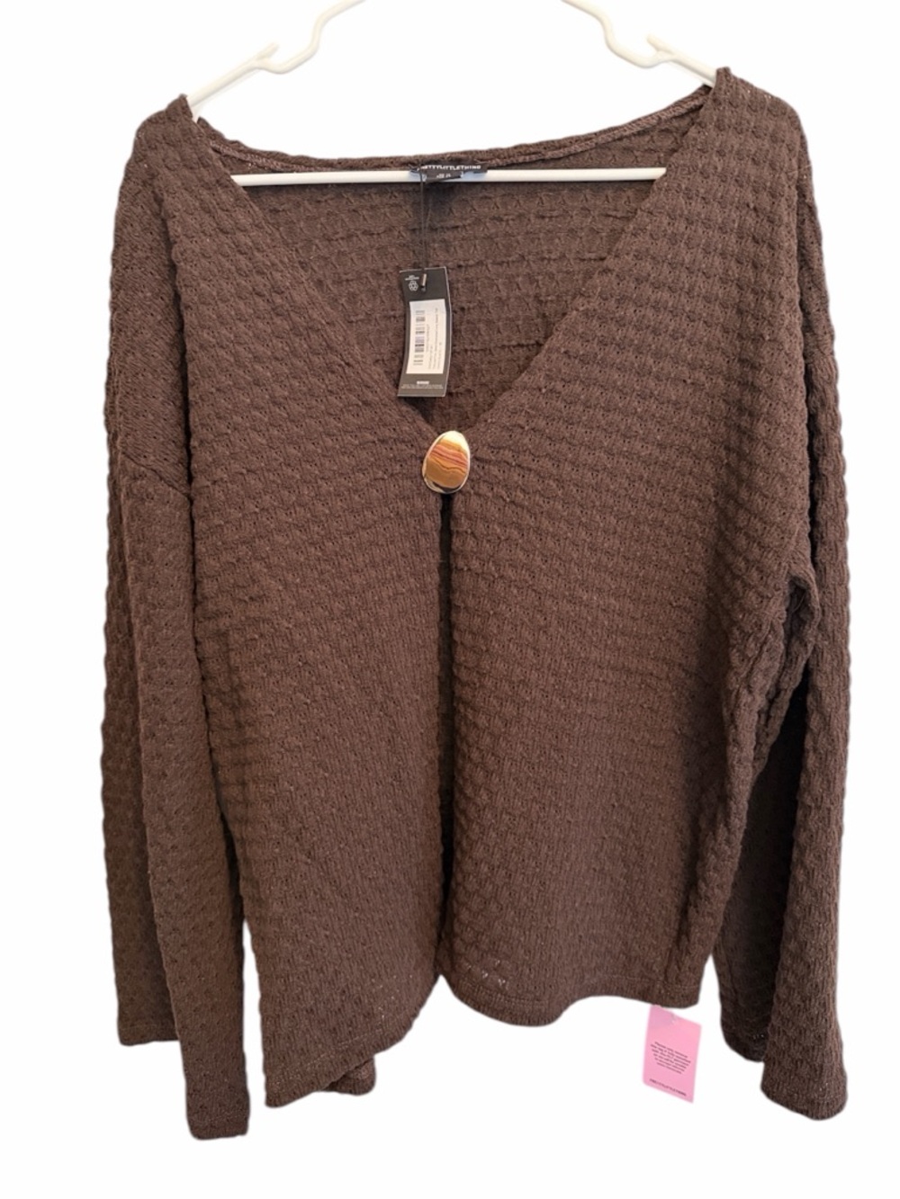 NWT PrettyLittleThing Brown Waffle Knit Button-Front Cardigan. Size 12